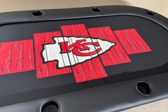 Kansas City Chiefs logo printed in the center of a poker table gaming cloth.