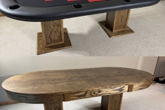 Custom Kansas City Chiefs poker table featuring a custom oak plywood dining top cover so the table can be used for poker or as a dining table.
