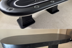 Custom poker table featuring a custom oak plywood dining top cover so the table can be used for poker or as a dining table.
