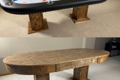 Custom New York Islanders theme poker table featuring a custom oak plywood dining top cover so the table can be used for poker or as a dining table.