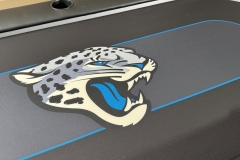Custom printed gaming cloth for a poker table with a Jacksonville Jaguars theme. Black & Teal colors