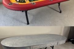 Custom Kansas City Chiefs poker table featuring a custom oak plywood dining top cover so the table can be used for poker or as a dining table.