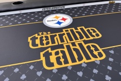 Custom made Pittsburgh Steelers poker gaming cloth featuring Steelers logos and colors.