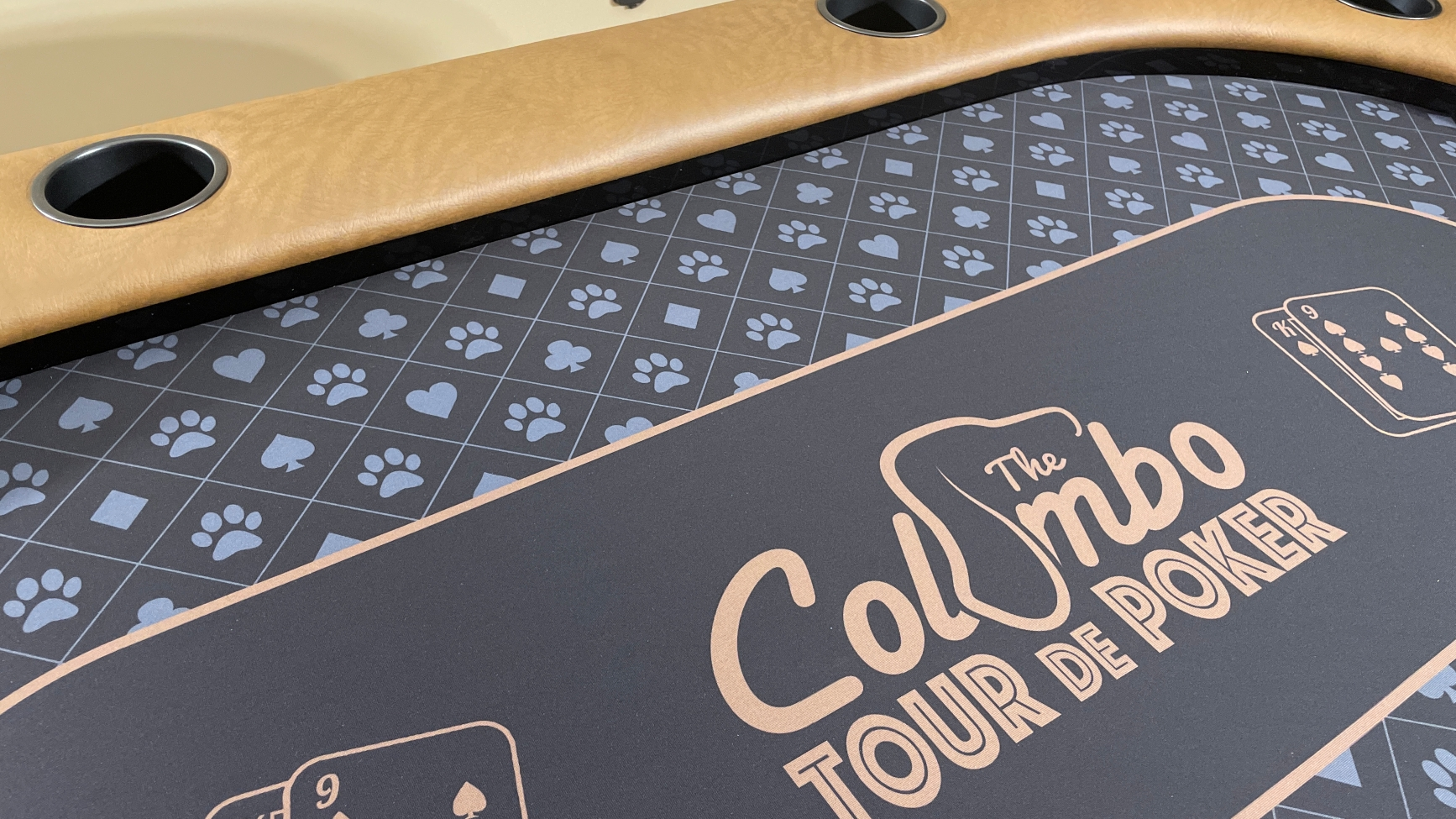 Black Acrylic Riser Black and Tan poker table with a puppy dog theme playing surface