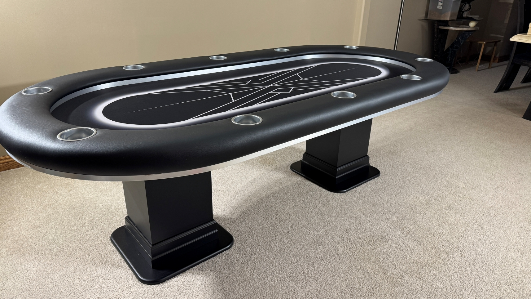 Black ans Silver custom poker table Black & aluminum custom poker table