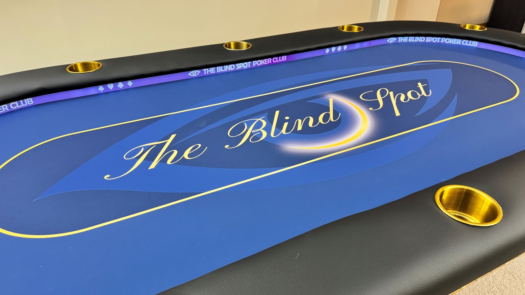 Blind Spot poker cloth custom designed blue poker playing surface