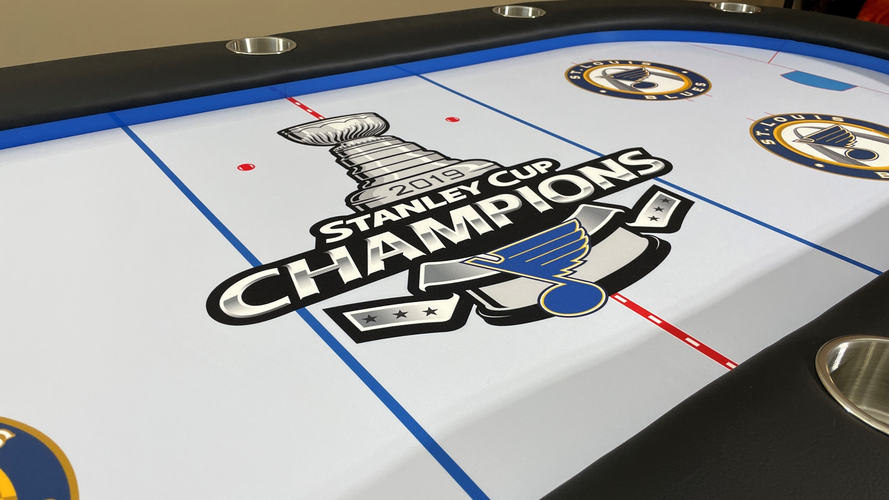 Blue Acrylic Riser St Louis Blues Hockey theme poker table with ice rink printed on the cloth