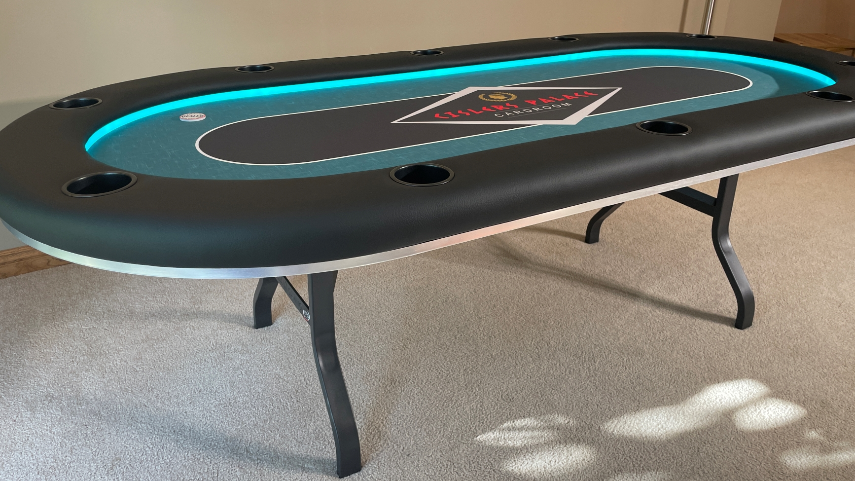 Brushed Alum Trim Edge poker table with brushed aluminum edge banding