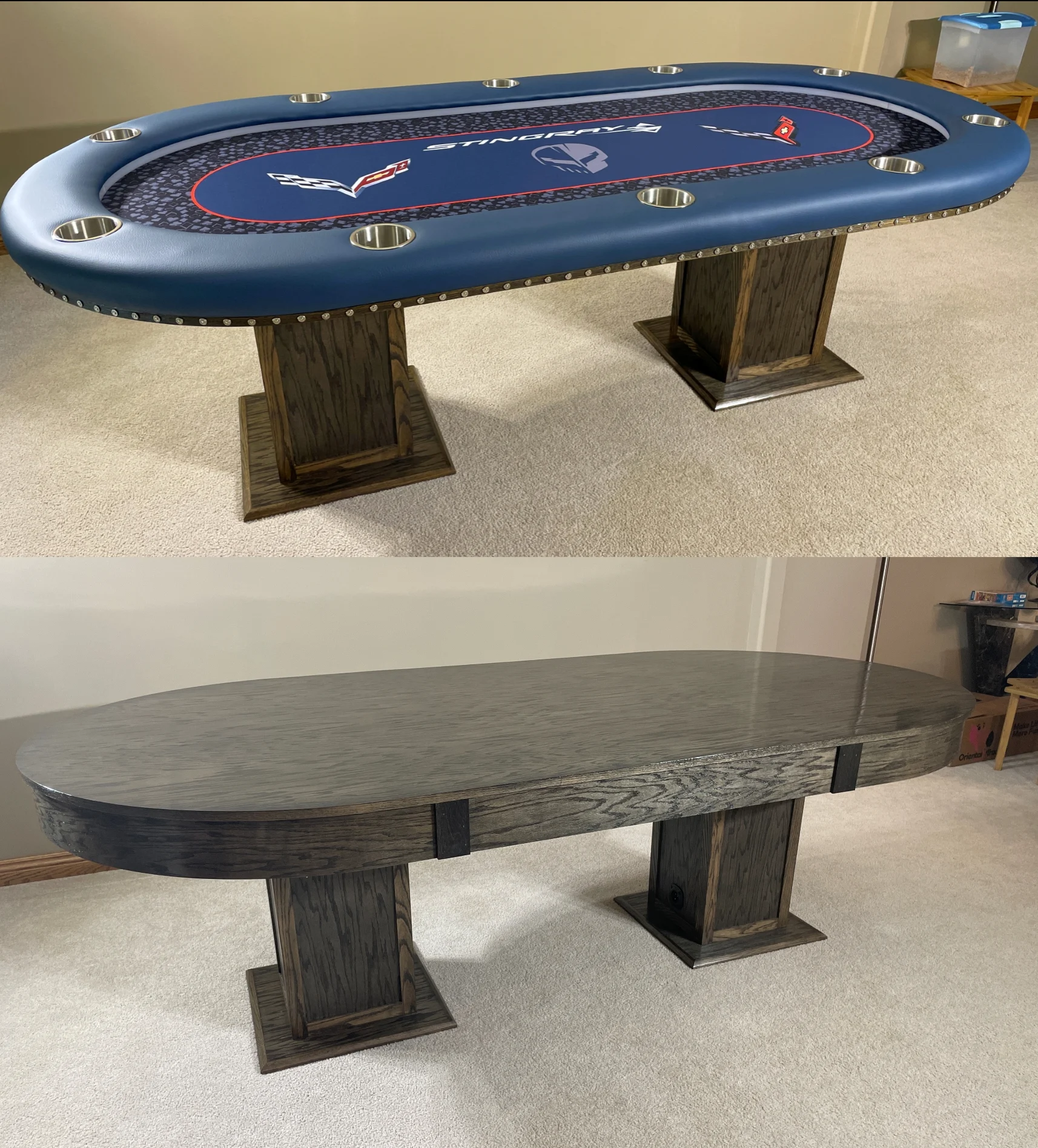 Corvette Poker Table Custom poker table with corvette theme, led lights and am oak dining top cover