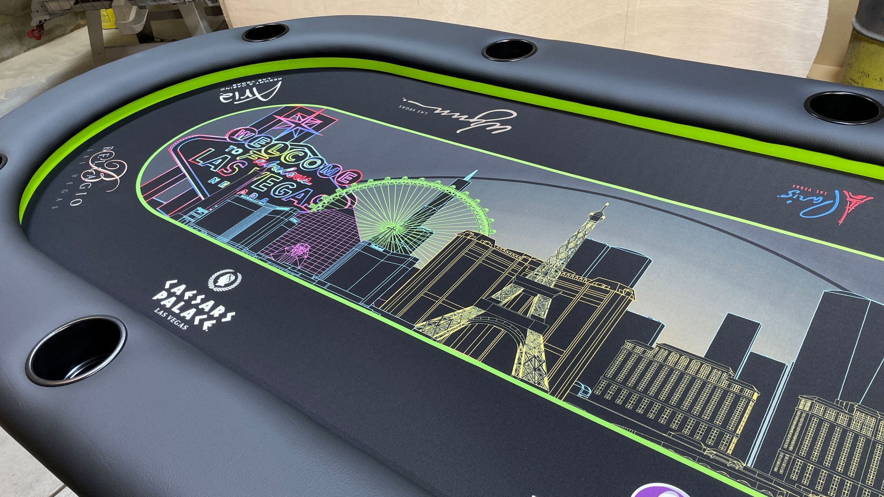 Electric Lime Acrylic Riser Las Vegas Strip poker table cloth with color matched acrylic riser