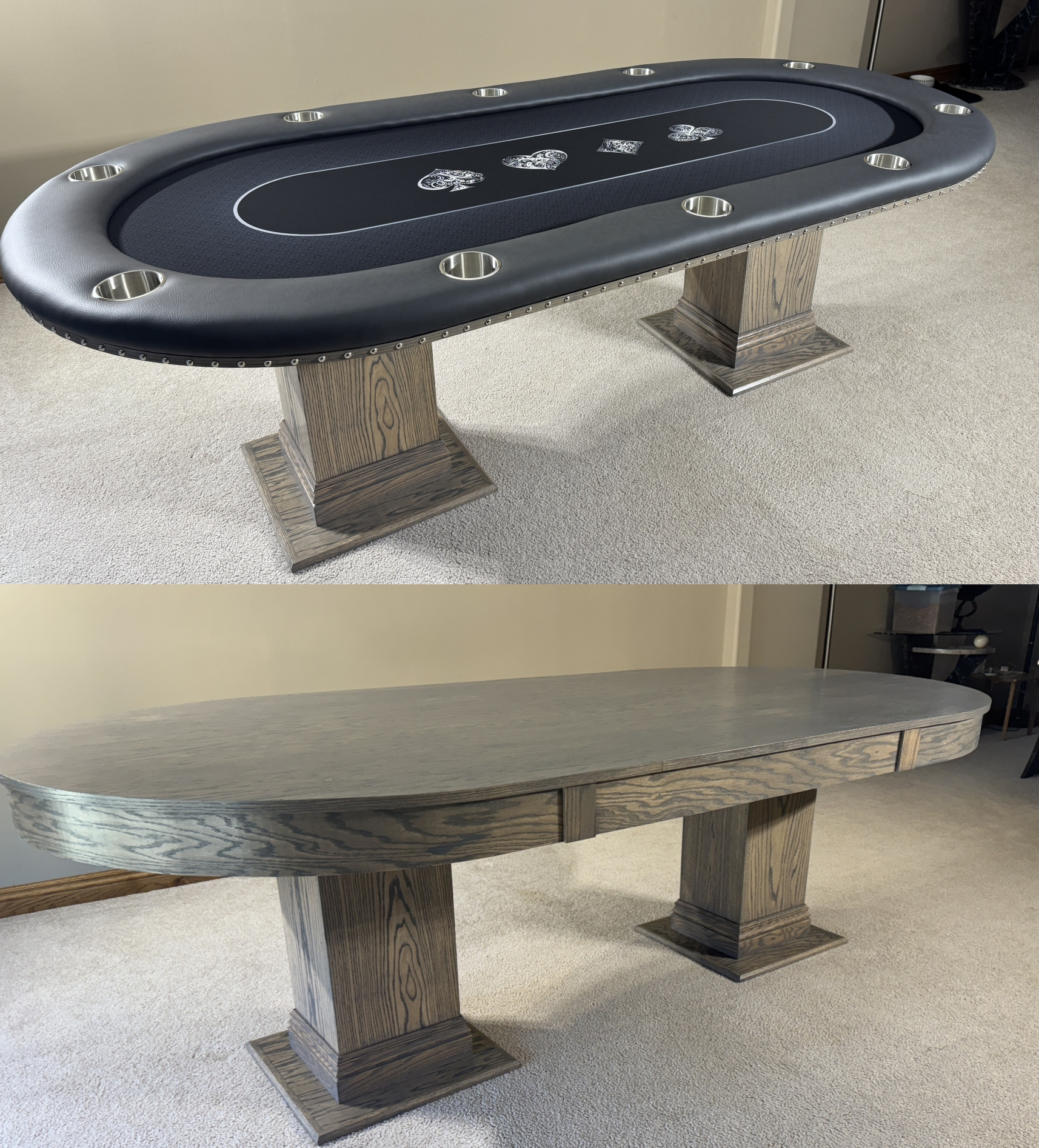 Grey poker table with dining top Grey poker table with Grey Oak Custom Dining Top