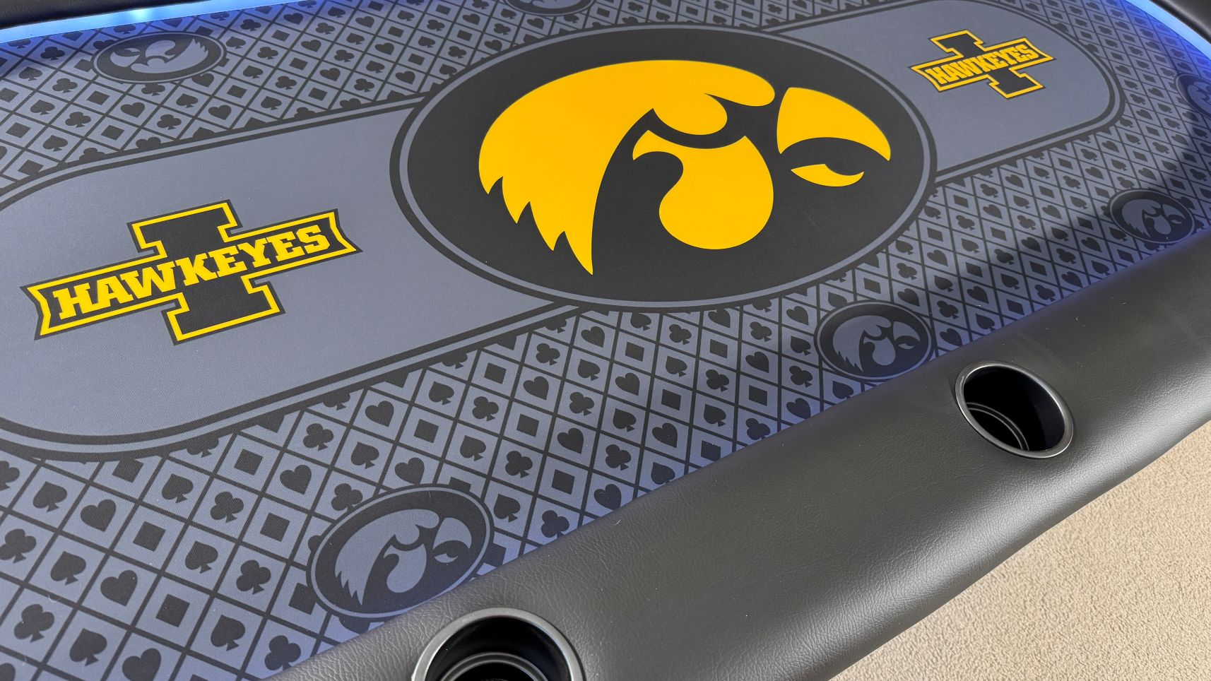 Iowa Hawkeyes poker table cloth black and yellow poker cloth with Iowa Hawkeye logos