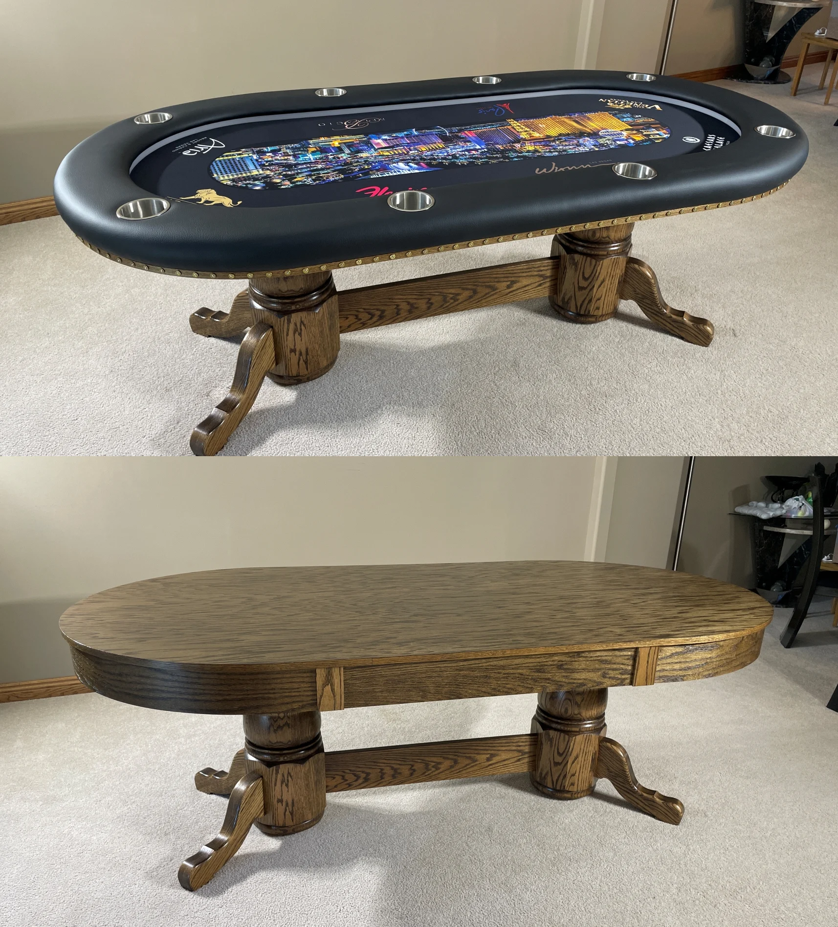 Las Vegas Poker Table Las Vegas Poker table with led lights and an oak dining top