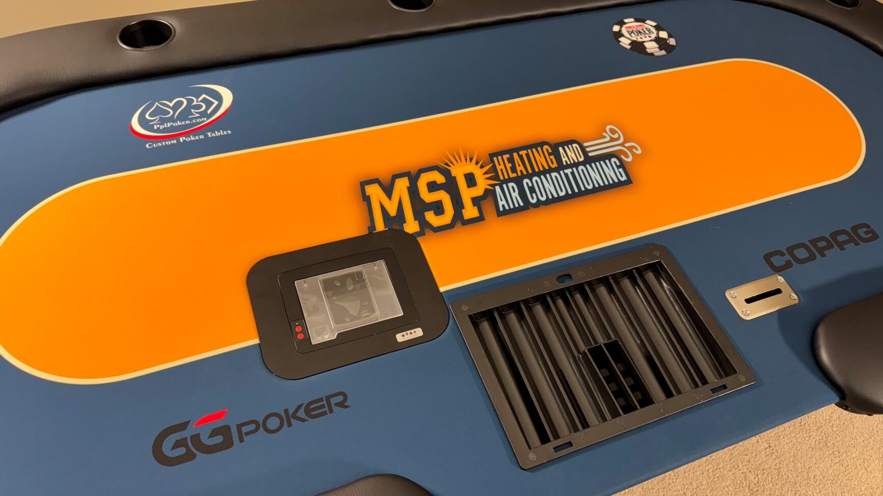 MSP Heating custom poker table cloth custom poker table gaming cloth featuring MSP Heating & Air Conditioning