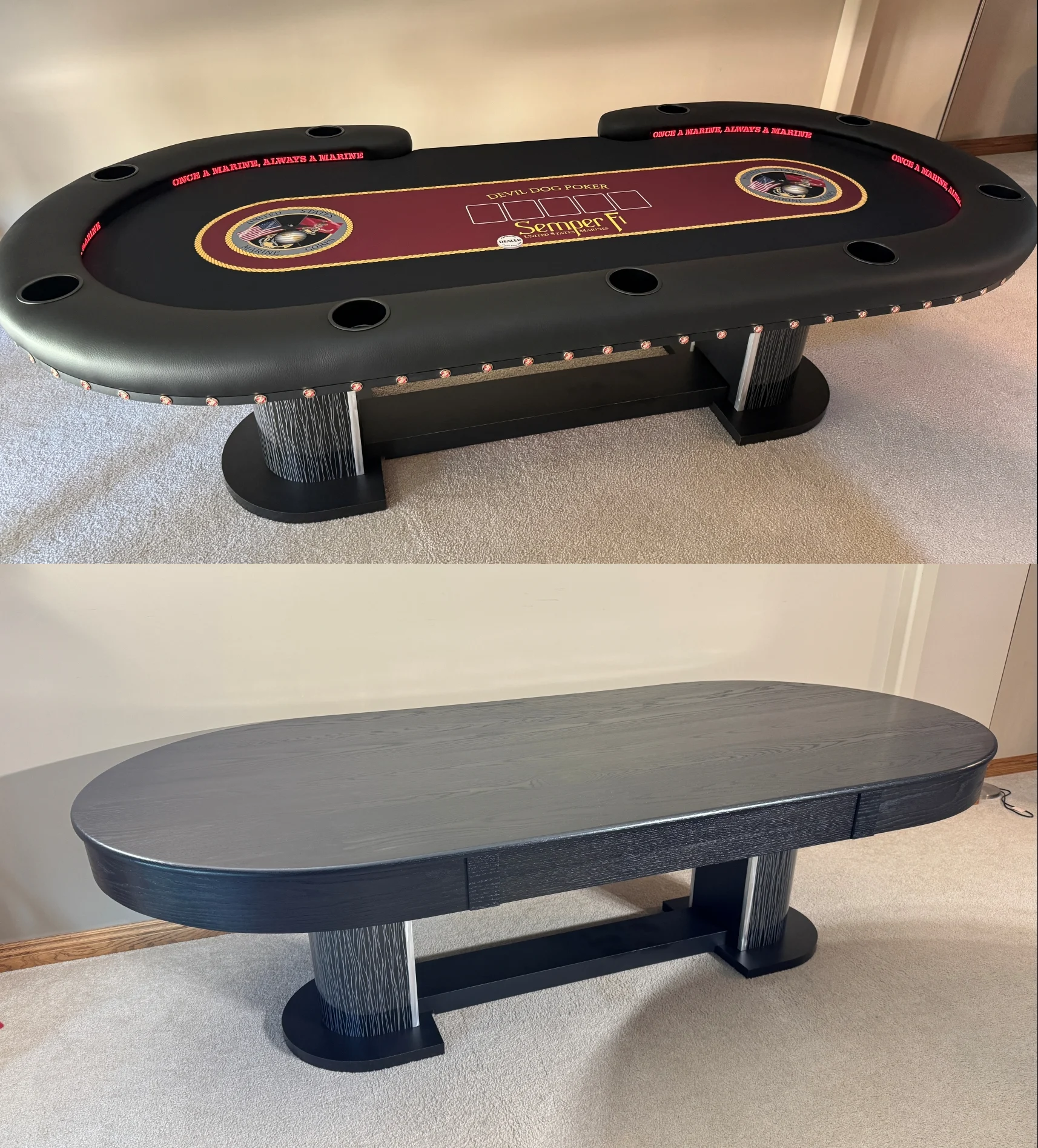 Marines Poker Table US Marines Poker Table with Custom Oak Dining Top