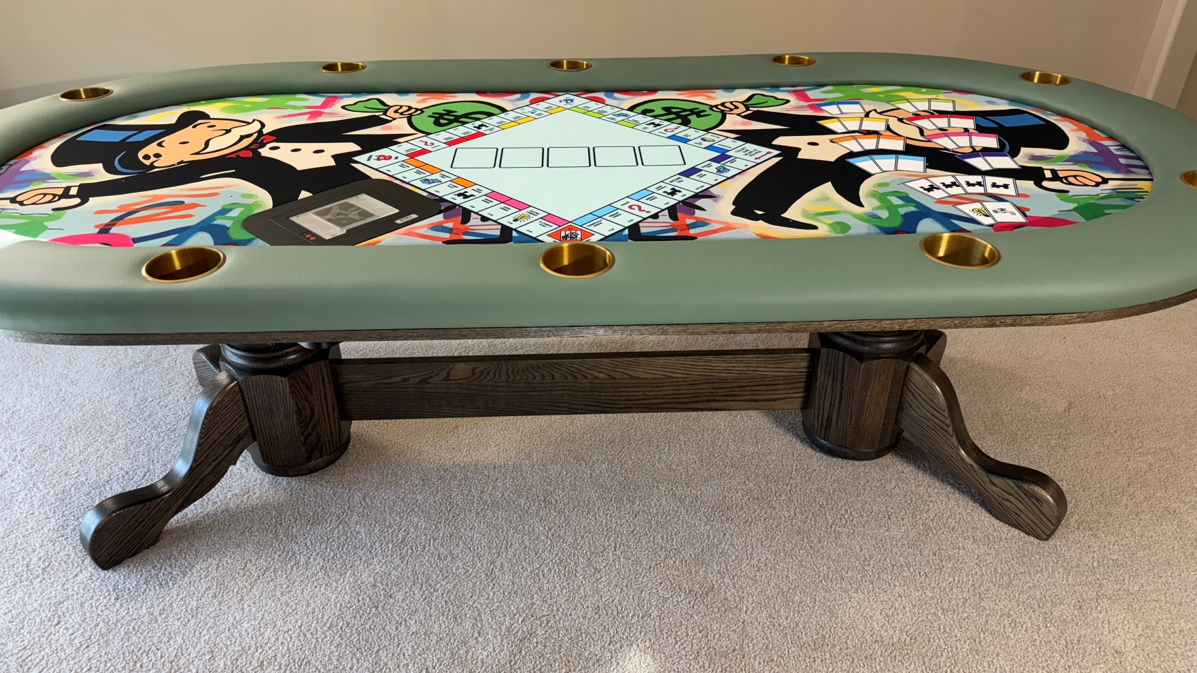 Monopoly poker table monopoly theme poker table with monopoly game board printed on the poker playing surface