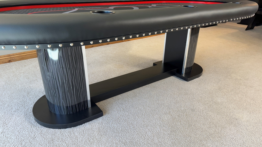 red and black custom poker table with a ppl casino laminate base