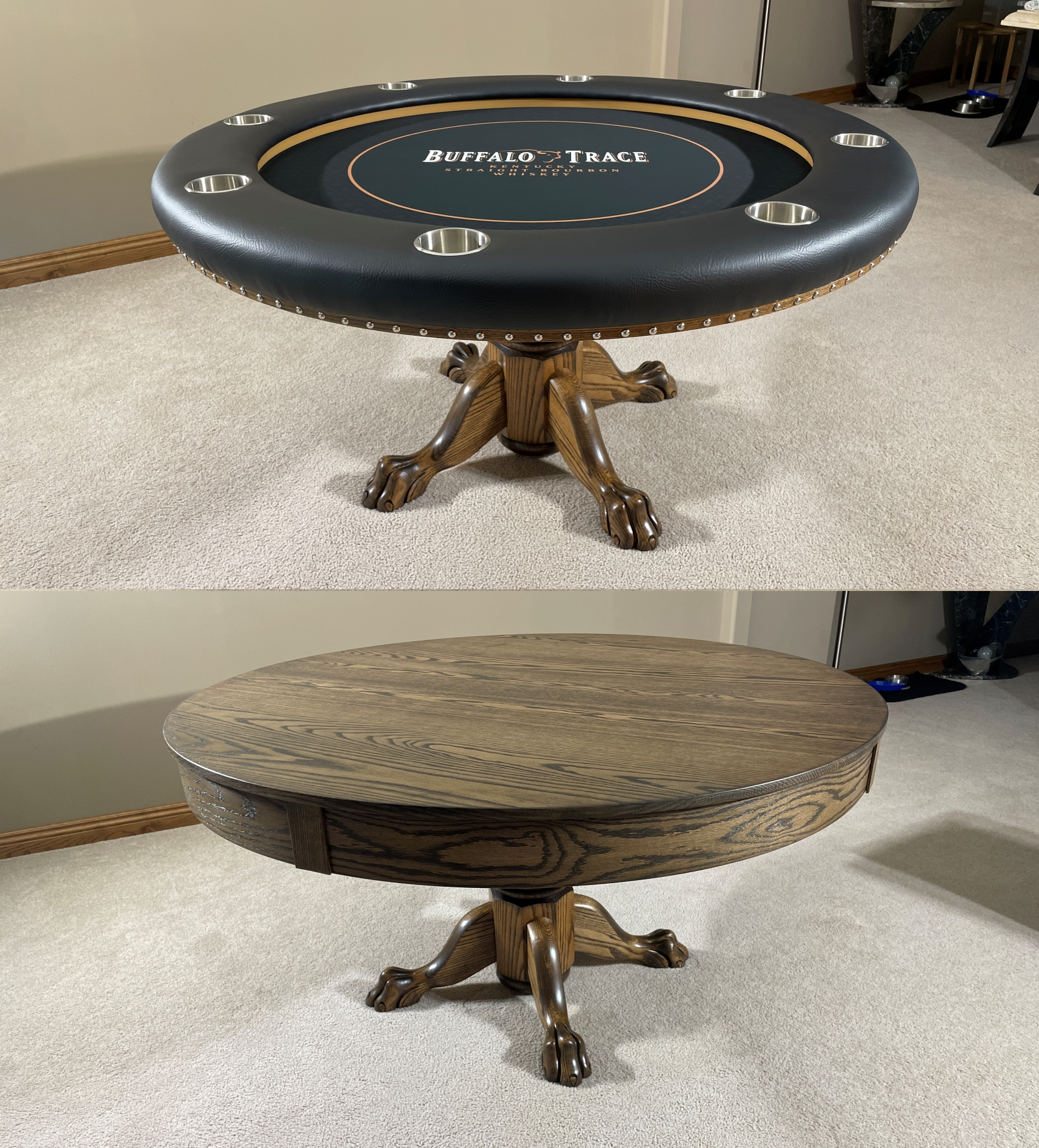 Round custom poker table dining top