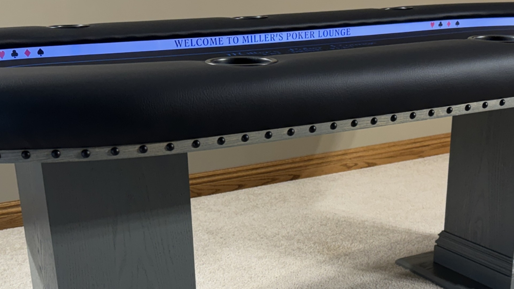 Trim Edge grey custom poker table with LED Lights