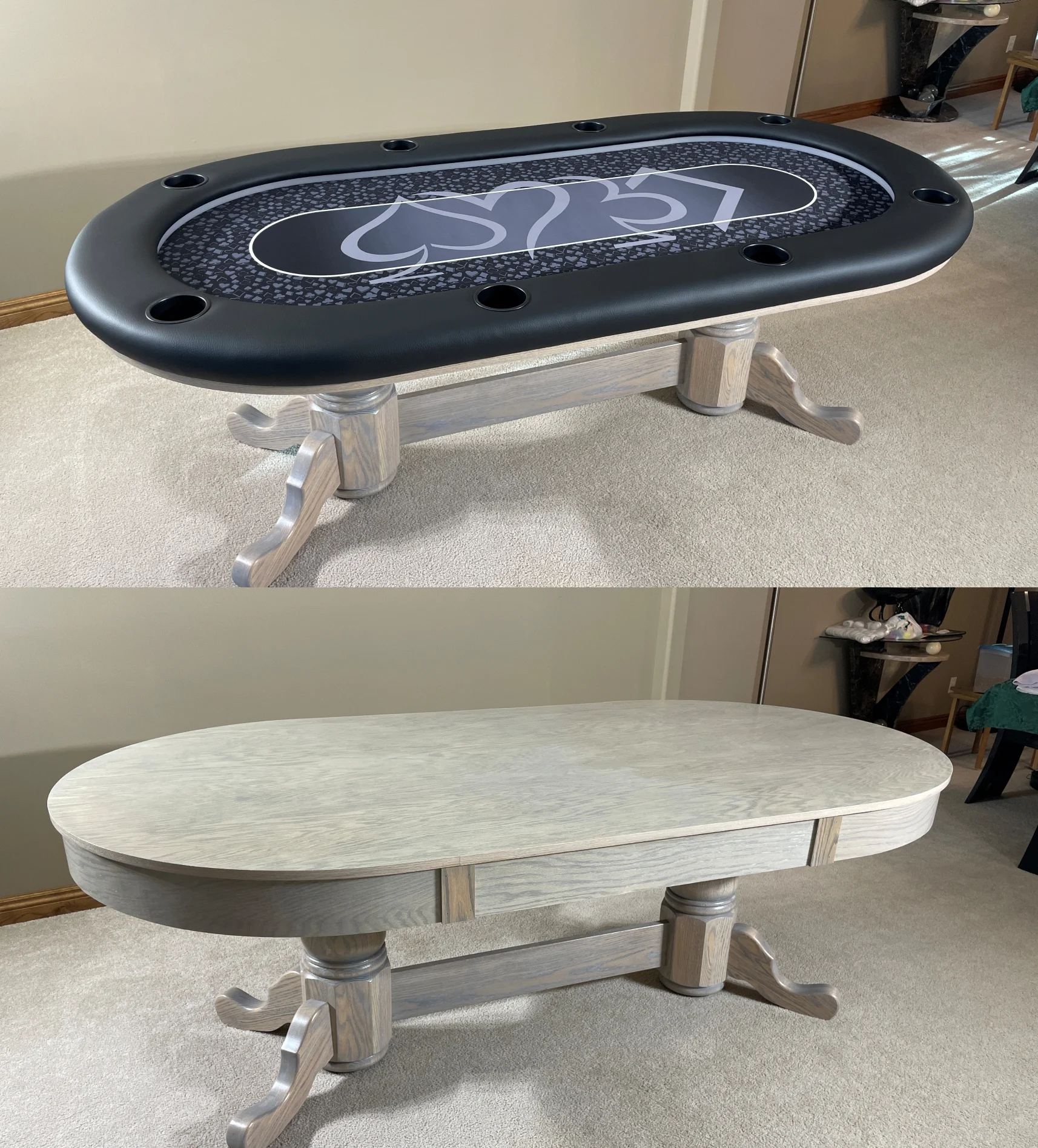 White Oak Poker Table Whitewash oak poker table with custom dining top cover