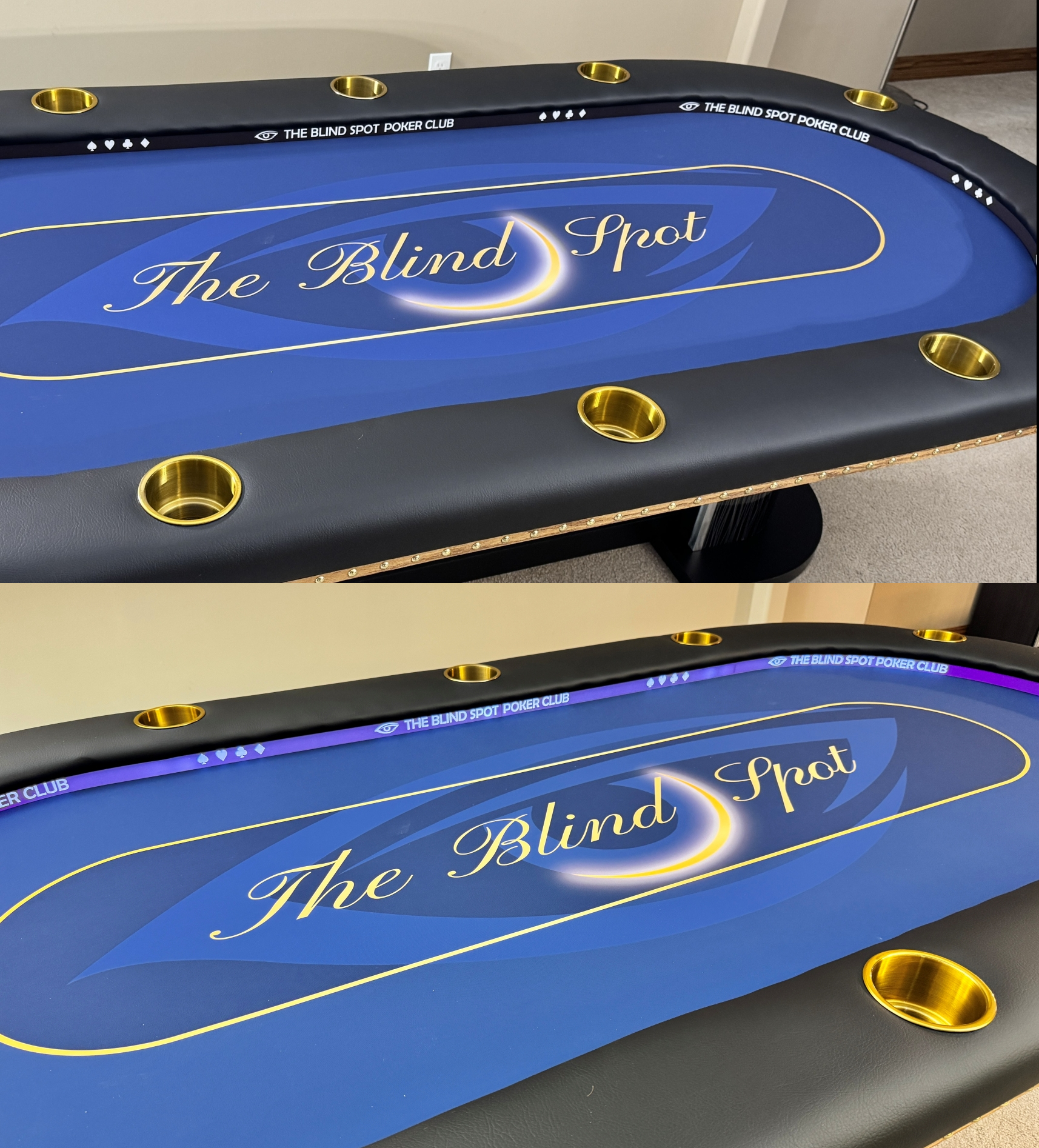 blind spot poker with led lights blue and black custom poker table with LED Lights