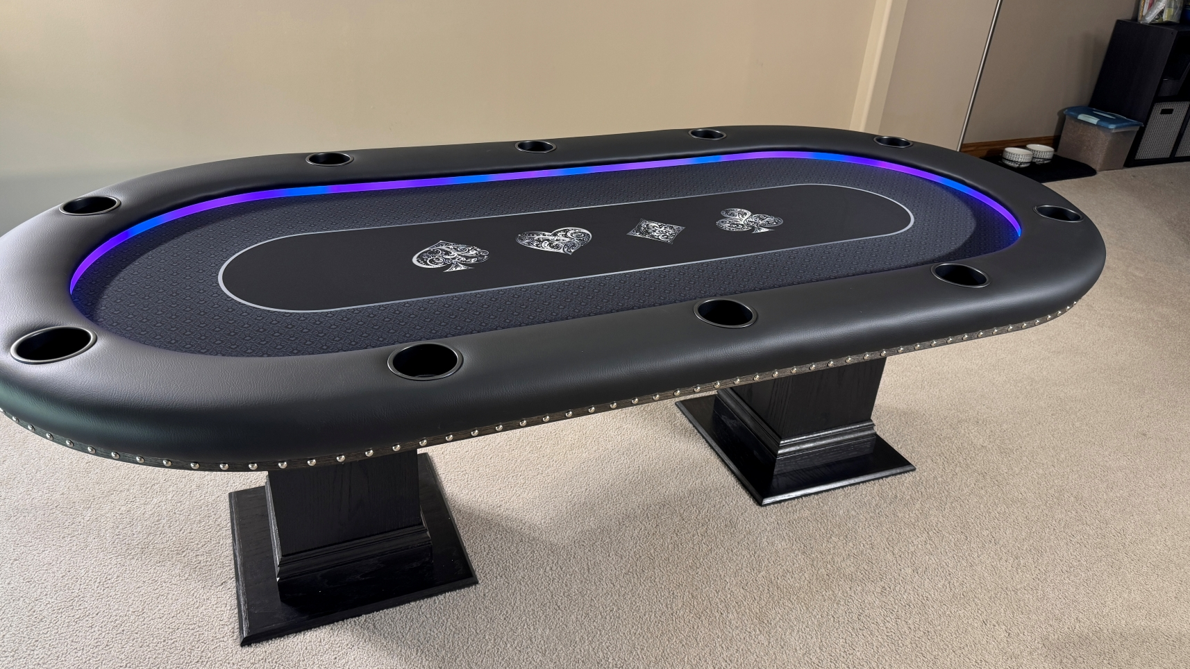 grey and black poker table